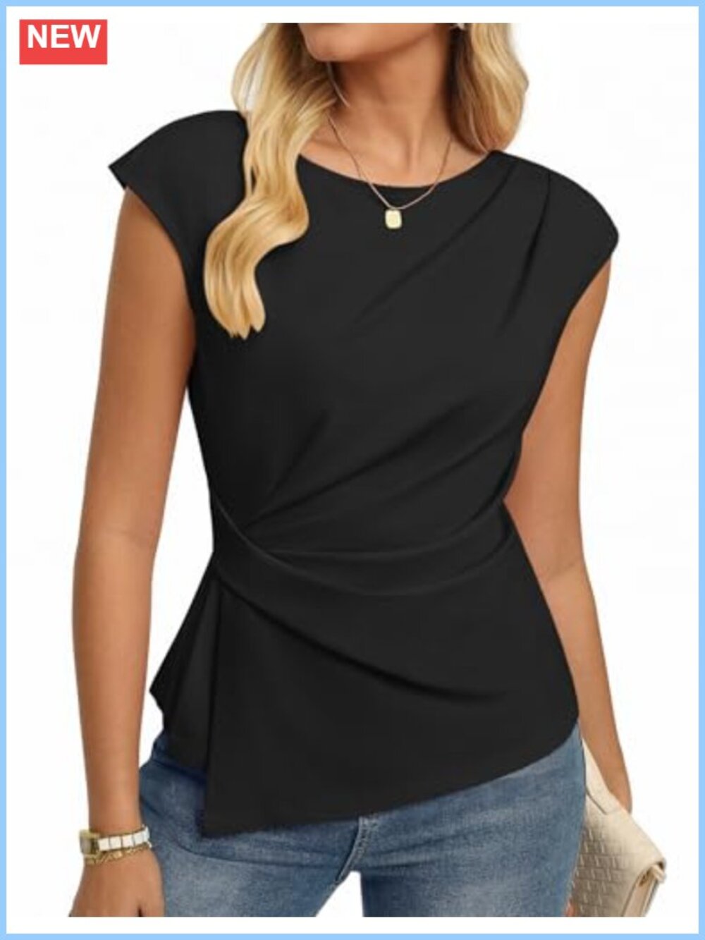 Dressy Peplum Blouse Short Cap Sleeve Boat Neck Summer Top